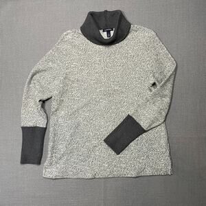 Lands' End Women's Turtleneck Grey Black Sweater Sz L 14-16 Thick Knit Fisherman